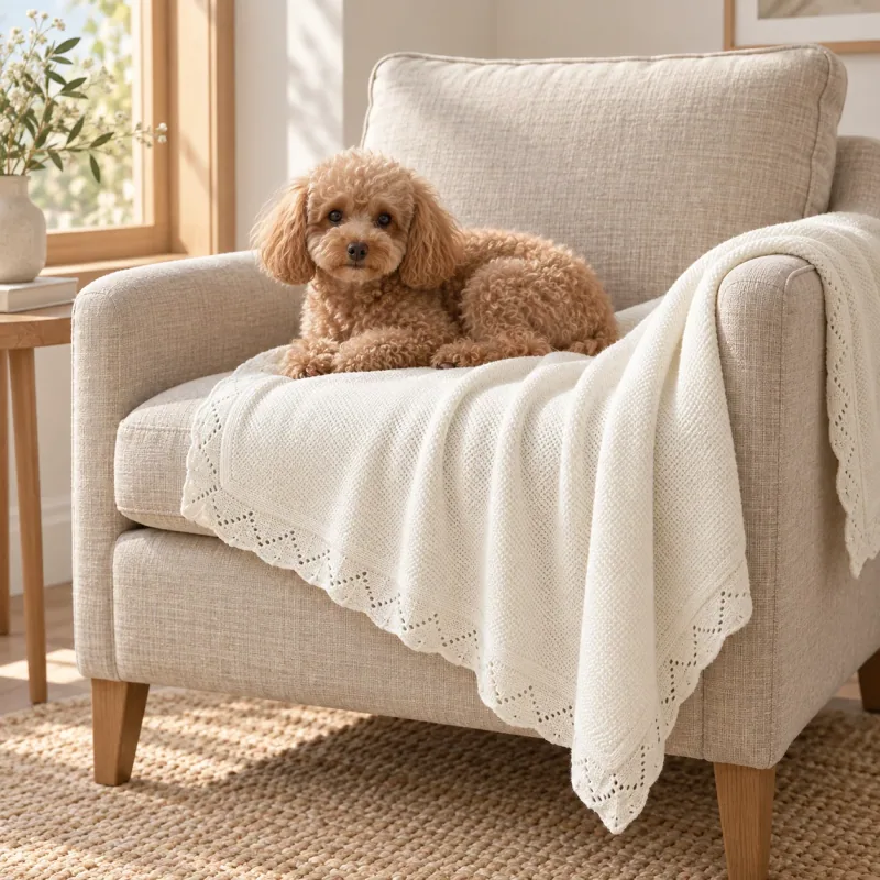The Small Knit Blanket in a styled pet lifestyle scene