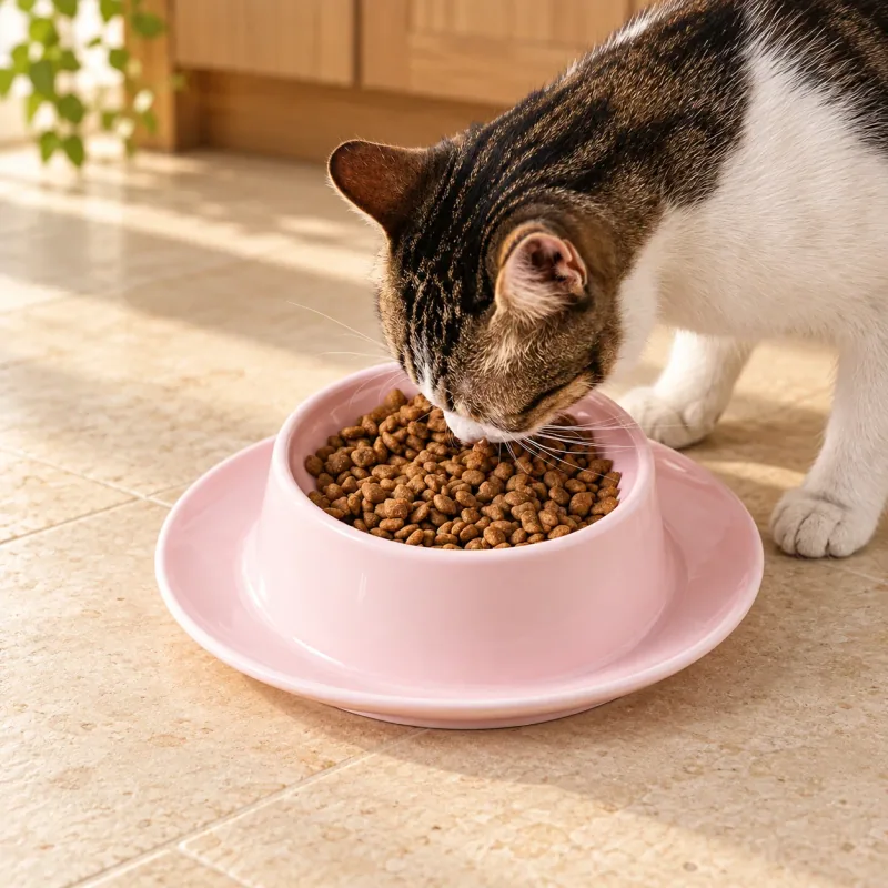 The Pink Paw Bowl in a styled pet lifestyle scene