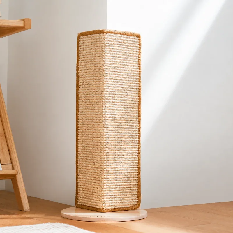 Standard corner sisal scratcher on its wood base. Supplier photo with text labels removed.