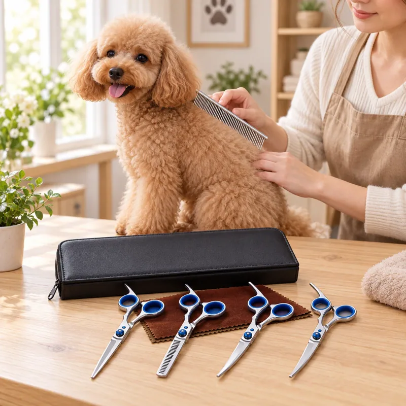 The Coat Care Scissors Set in a styled pet lifestyle scene