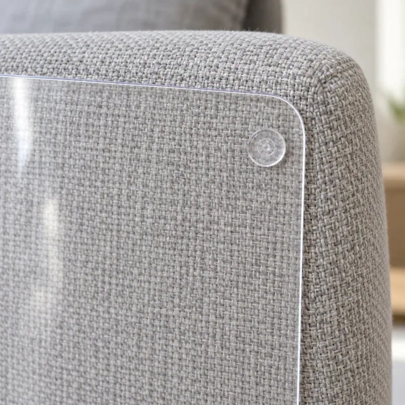 Clear Vinyl Sofa Guard Panels with a close view of its construction.