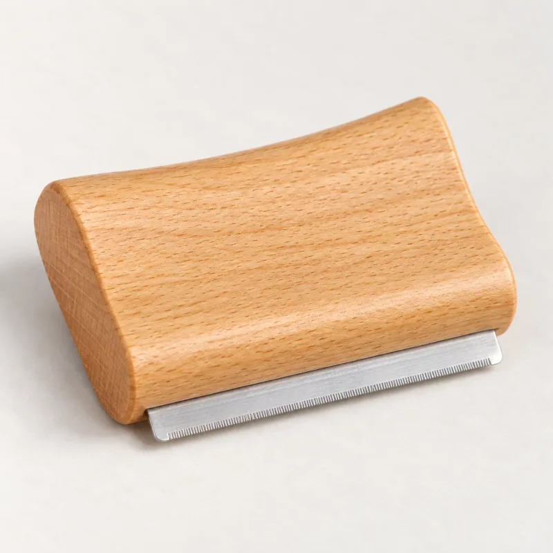 Small natural beech shedding tool with one finely toothed metal edge